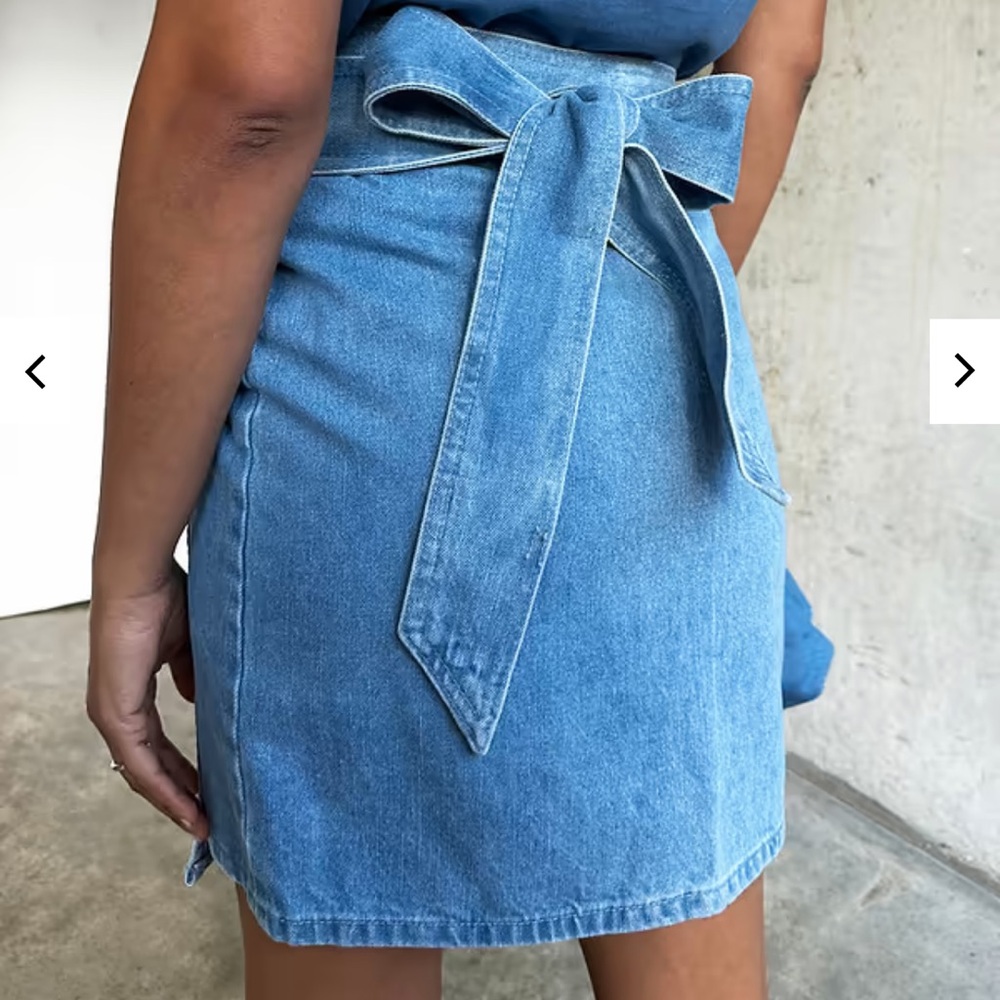 Never Fully Dressed Light Blue Wrap Denim Mini Skirt - Picture 2 of 8